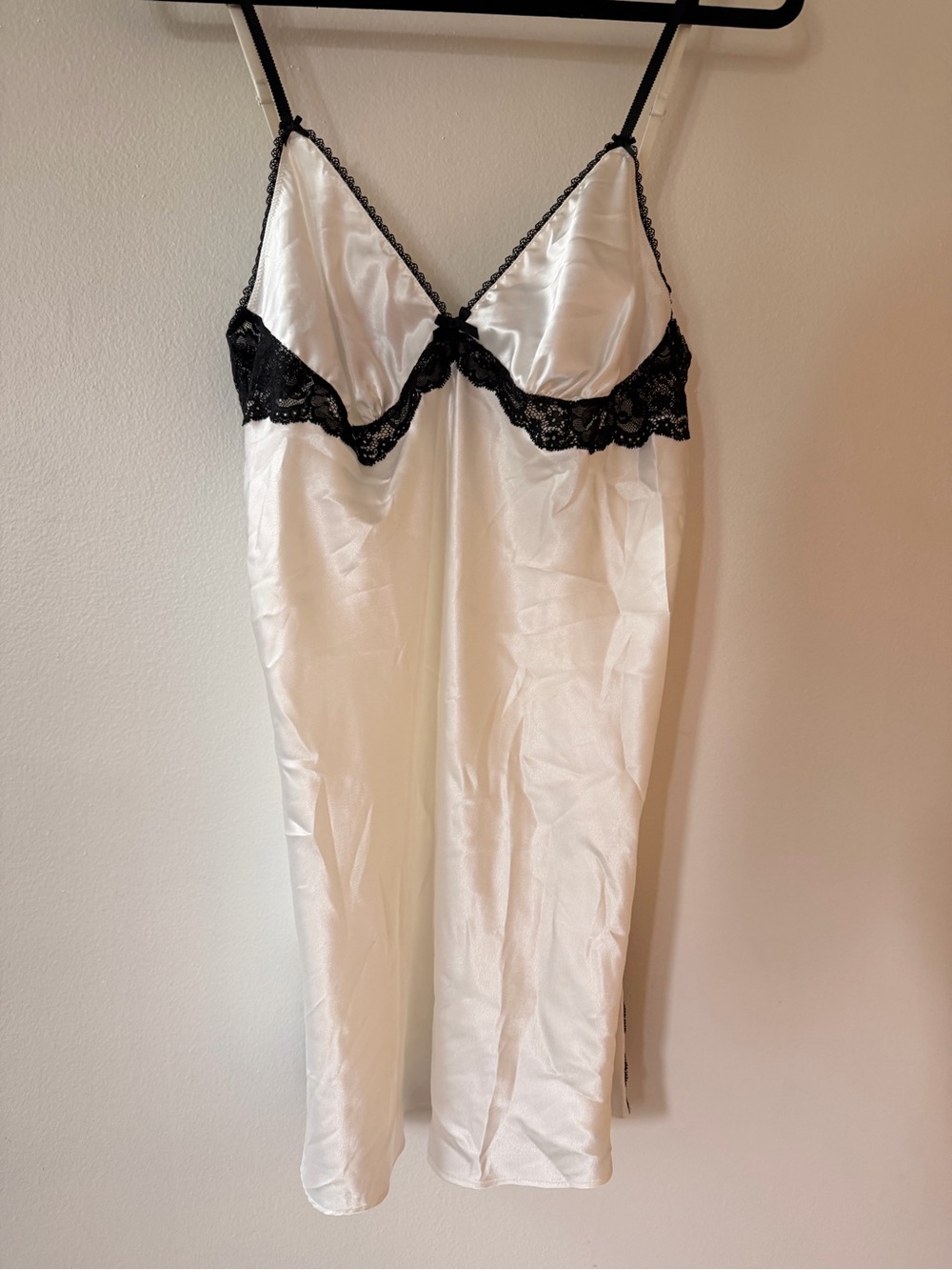 Victoria's Secret White Satin Slip with Black Lace Trim